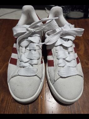 adidas Women’s White Suede Sneakers with Red Stripes